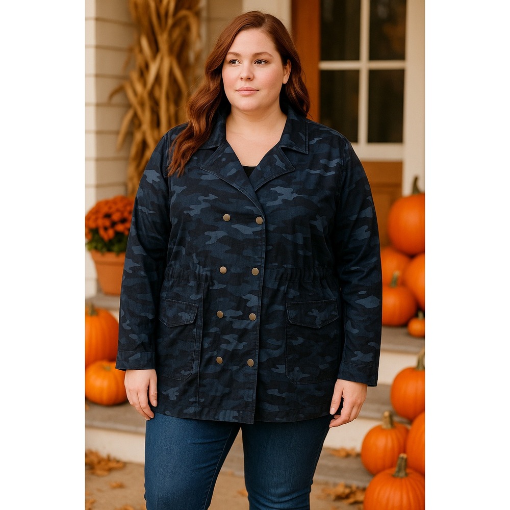 Lane Bryant Plus 26/28 Blue Camo Shacket Lightweight Utility‎ Coat Military READ